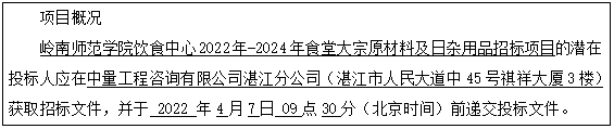 嶺南師范學(xué)院飲食中心2022年-2024年食堂大宗原材料及日雜用品招標(biāo)項(xiàng)目招標(biāo)公告(圖1)